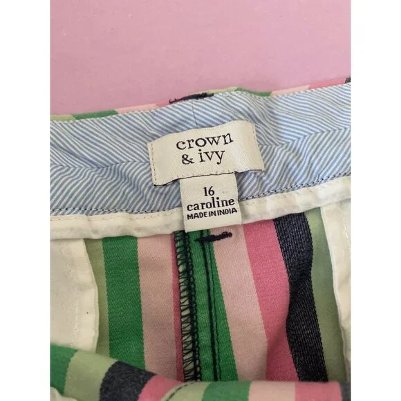 Crown & Ivy Women’s Caroline Striped Shorts Size 16 Multicolor Cotton/Spandex - Picture 3 of 4